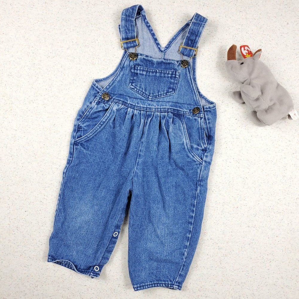 Vintage Pleated Front Denim Overalls 12 months